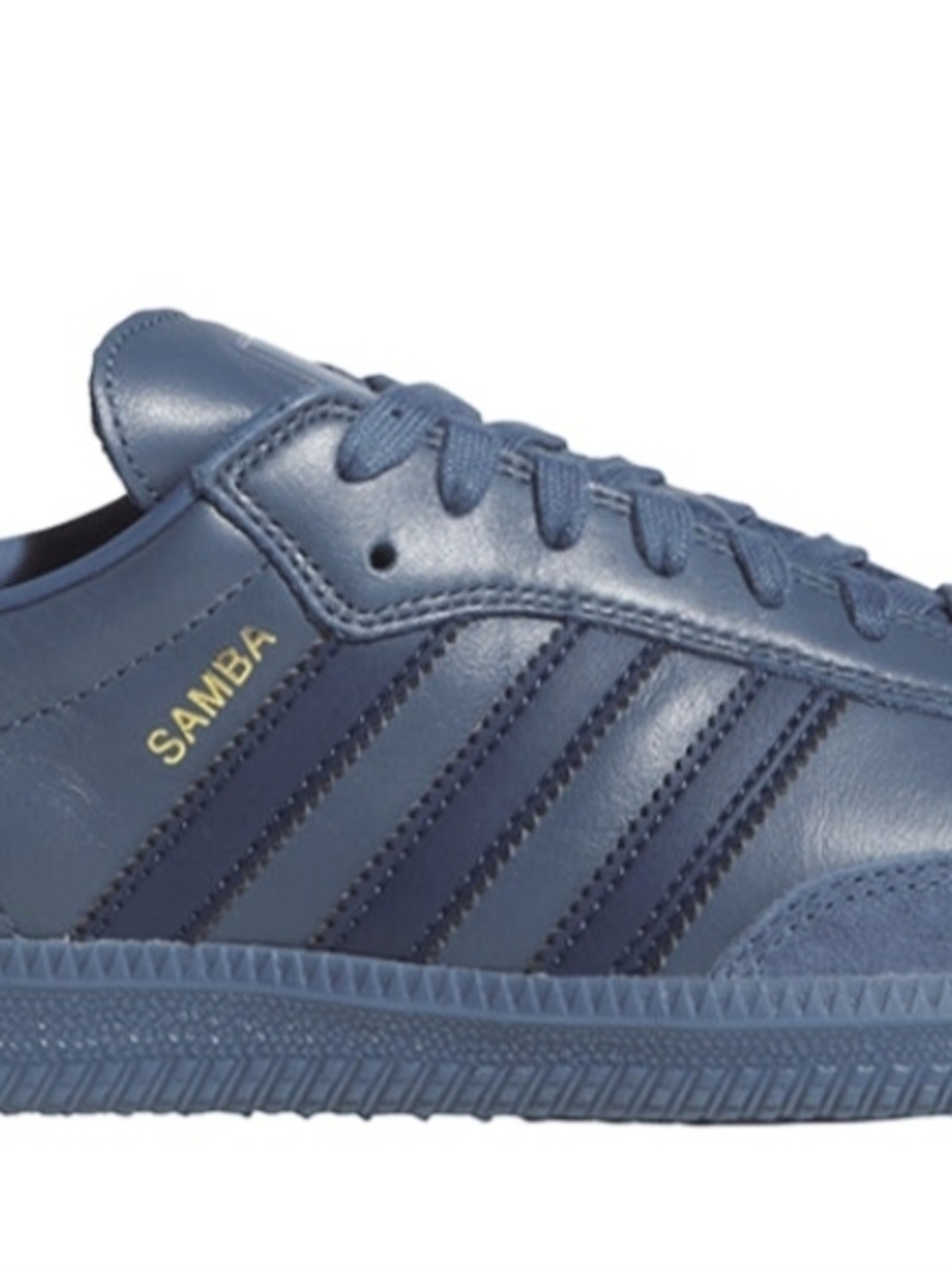 adidas Samba Leather Sneaker in Navy Blue with Gold Detail